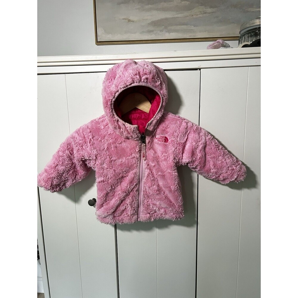 The North Face Reversible Plush Sherpa Hooded Jacket Size 6-12 mo Coat Pink - Picture 3 of 9